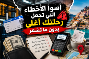 صورة غلاف لمقال أخطاء السفر التي تجعلك تدفع أكثر بدون أن تنتبه مع نصائح لتوفير ميزانية الرحلة