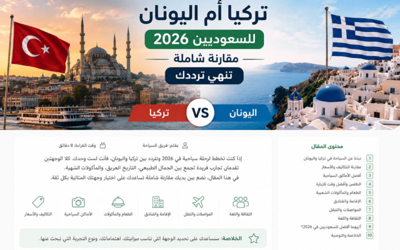 تركيا أم اليونان للسعوديين 2026: مقارنة شاملة تنهي ترددك