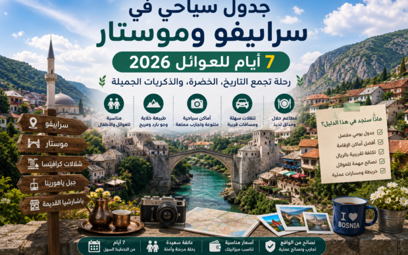 جدول سياحي في سراييفو وموستار 7 أيام للعوائل 2026 (دليل كامل بالتكلفة والنصائح)