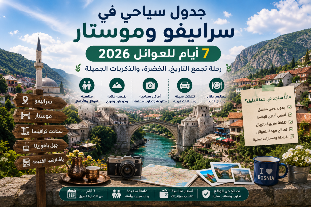 جدول سياحي في سراييفو وموستار 7 أيام للعوائل 2026 (دليل كامل بالتكلفة والنصائح)